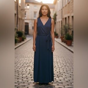 J. Jill Wearever Collection Wrap Maxi Dress LT Blue Sleeveless Tie Waist NWT